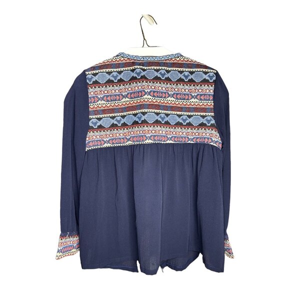 Arianna By Howards Womens Smock Top Tribal Print Navy Open Front Small Medium - Picture 2 of 8